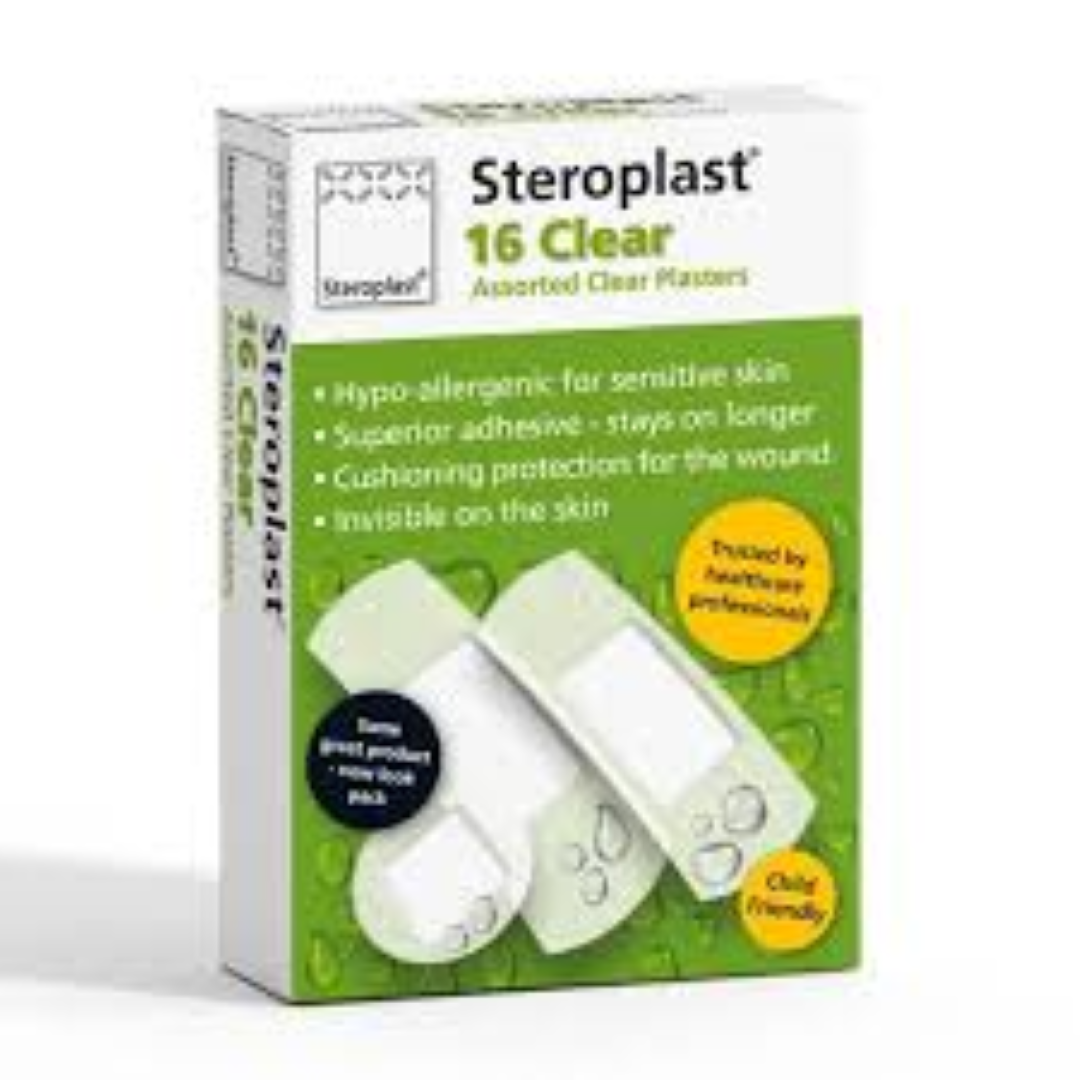 STEROPLAST ASSORTED CLEAR PLASTERS 16'S
